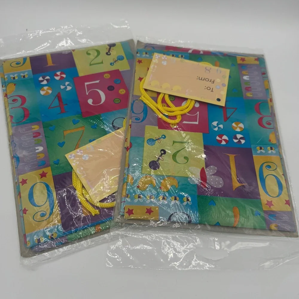Voila 2 Pack Giant Size Baby Gift Bags 36x44 Nursery Numbers Rattles with Tags